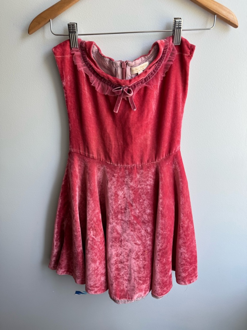 Mini Boden Girls Velvet Pink Dress with Bow